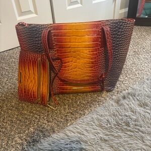 Brahmin Red and Yellow Crocodile-Embossed Tote